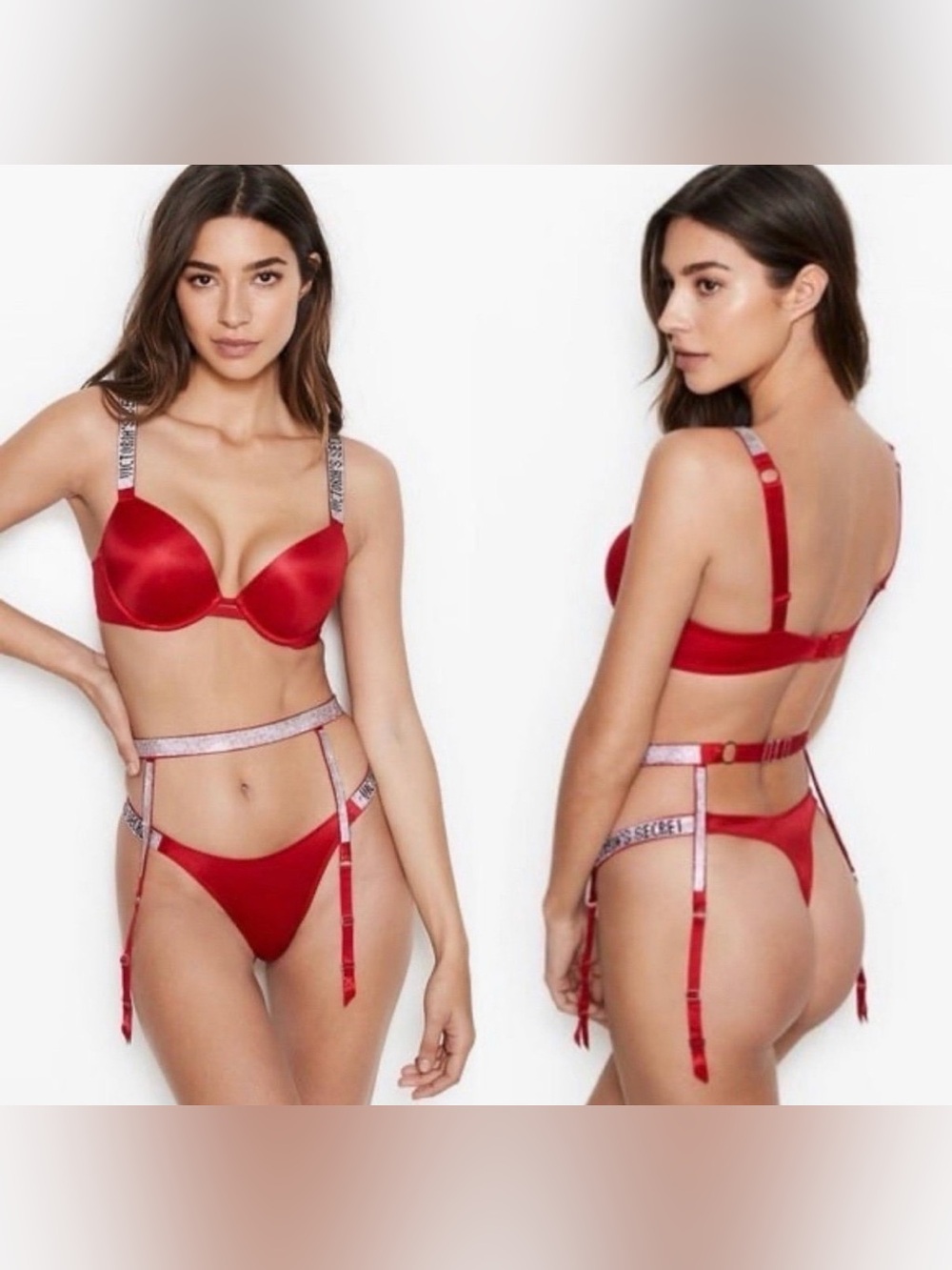 Red Rhinestone Strap Lingerie Set - Picture 6 of 12